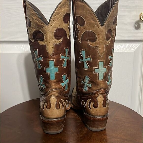 🔥Custom Soft Leather Stitched Western Pecos Bill Cowgirl Boots Wood Soles Sz 5 - Picture 5 of 13